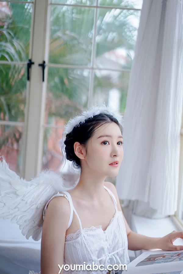 沈梦瑶   YouMi尤蜜-沈梦瑶《落凡天使》私房照，纯白内衣天使造型，清纯治愈与性感诱惑，绝美大片第21张图片