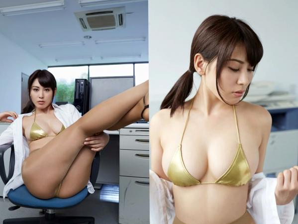金子智美   金子智美 - 働く女：办公室OL职场制服诱惑，极致性感金色比基尼私房写真第15张图片