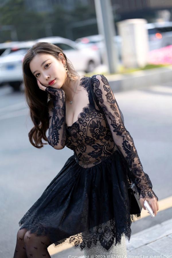 杨晨晨 杨晨晨Yome  XiaoYu语画界-988-杨晨晨Yome-黑色蕾丝透视连衣短裙、性感丝袜高跟鞋，冷艳车库与私房写真-2023.03.17无圣光第3张图片