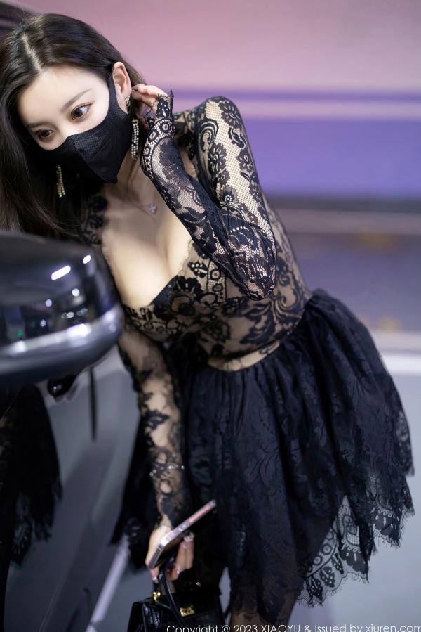 杨晨晨 杨晨晨Yome  XiaoYu语画界-988-杨晨晨Yome-黑色蕾丝透视连衣短裙、性感丝袜高跟鞋，冷艳车库与私房写真-2023.03.17无圣光第9张图片