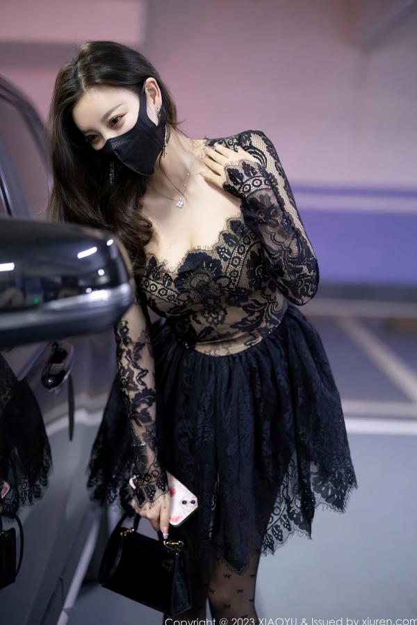 杨晨晨 杨晨晨Yome  XiaoYu语画界-988-杨晨晨Yome-黑色蕾丝透视连衣短裙、性感丝袜高跟鞋，冷艳车库与私房写真-2023.03.17无圣光第10张图片