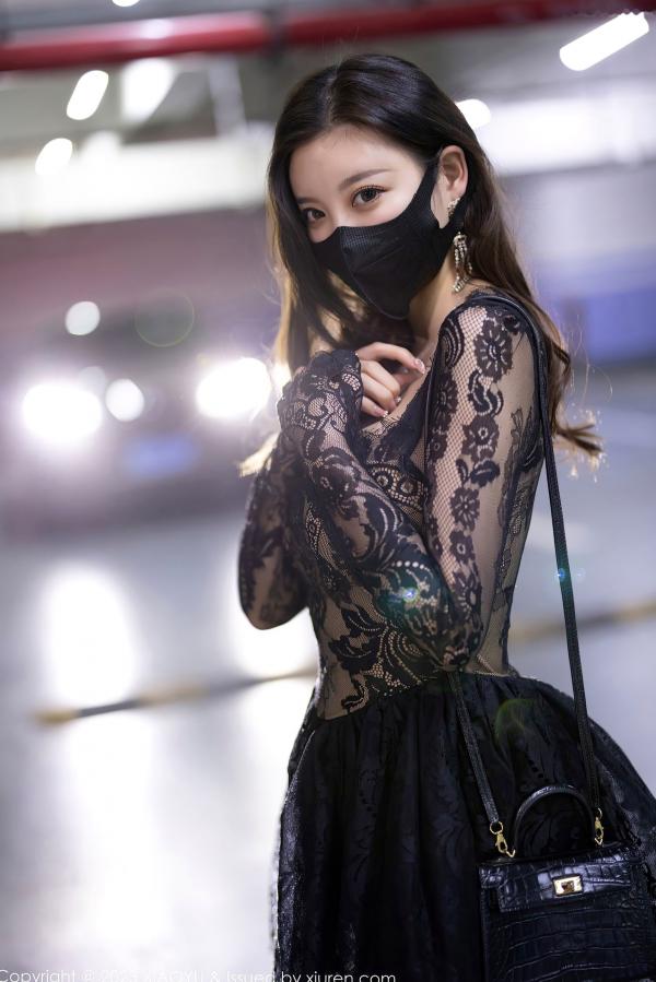 杨晨晨 杨晨晨Yome  XiaoYu语画界-988-杨晨晨Yome-黑色蕾丝透视连衣短裙、性感丝袜高跟鞋，冷艳车库与私房写真-2023.03.17无圣光第16张图片