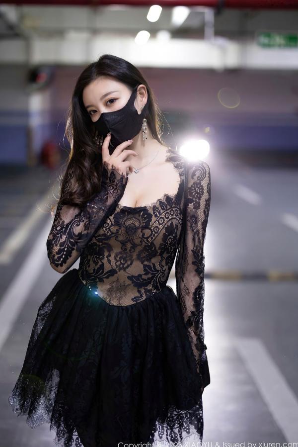 杨晨晨 杨晨晨Yome  XiaoYu语画界-988-杨晨晨Yome-黑色蕾丝透视连衣短裙、性感丝袜高跟鞋，冷艳车库与私房写真-2023.03.17无圣光第18张图片