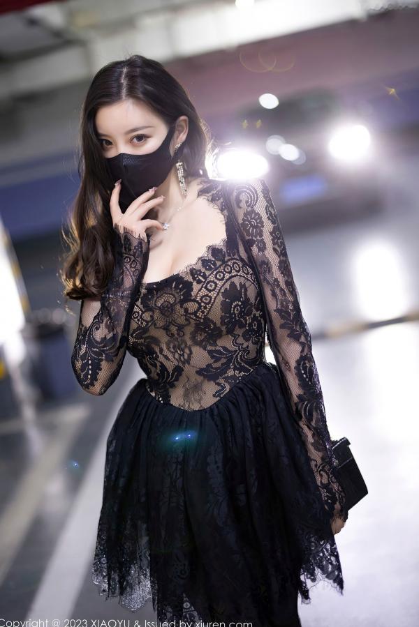 杨晨晨 杨晨晨Yome  XiaoYu语画界-988-杨晨晨Yome-黑色蕾丝透视连衣短裙、性感丝袜高跟鞋，冷艳车库与私房写真-2023.03.17无圣光第19张图片