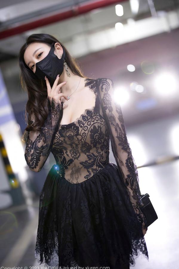 杨晨晨 杨晨晨Yome  XiaoYu语画界-988-杨晨晨Yome-黑色蕾丝透视连衣短裙、性感丝袜高跟鞋，冷艳车库与私房写真-2023.03.17无圣光第20张图片