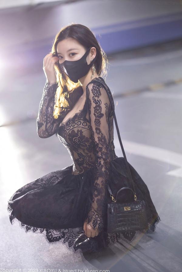 杨晨晨 杨晨晨Yome  XiaoYu语画界-988-杨晨晨Yome-黑色蕾丝透视连衣短裙、性感丝袜高跟鞋，冷艳车库与私房写真-2023.03.17无圣光第27张图片