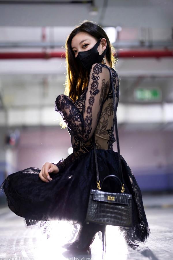 杨晨晨 杨晨晨Yome  XiaoYu语画界-988-杨晨晨Yome-黑色蕾丝透视连衣短裙、性感丝袜高跟鞋，冷艳车库与私房写真-2023.03.17无圣光第29张图片