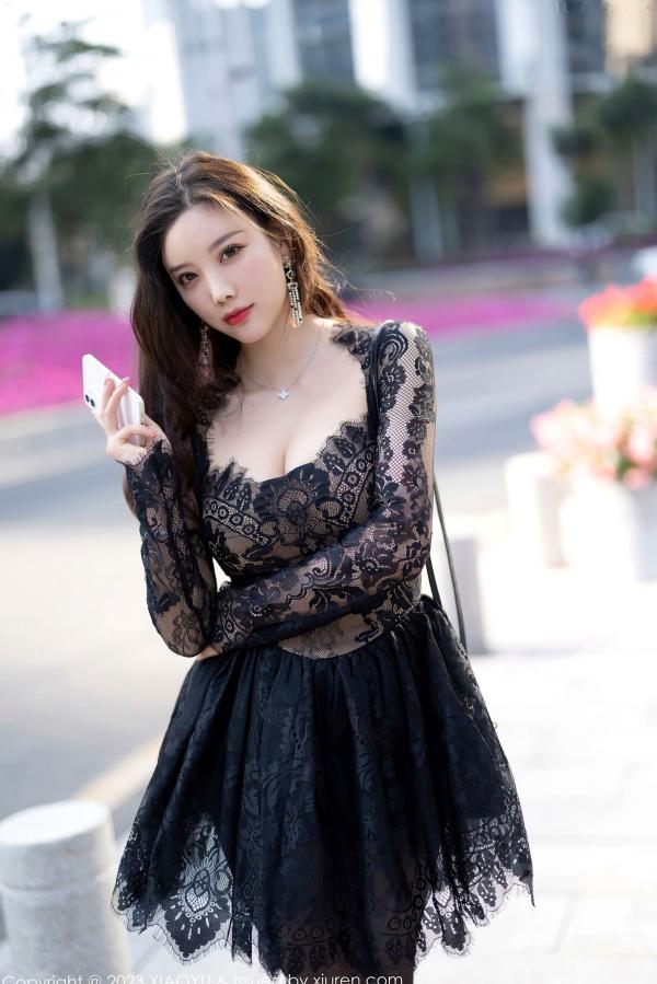 杨晨晨 杨晨晨Yome  XiaoYu语画界-988-杨晨晨Yome-黑色蕾丝透视连衣短裙、性感丝袜高跟鞋，冷艳车库与私房写真-2023.03.17无圣光第33张图片