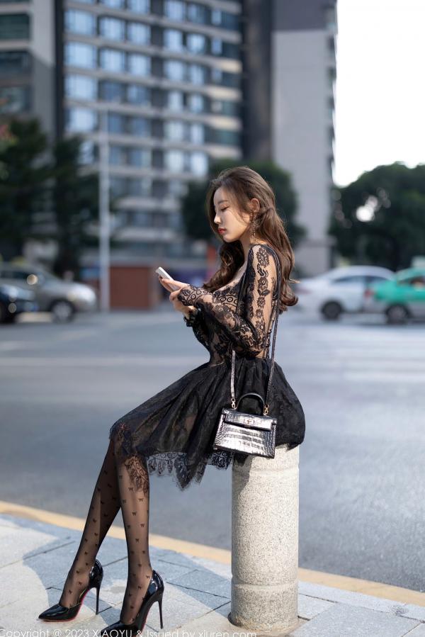 杨晨晨 杨晨晨Yome  XiaoYu语画界-988-杨晨晨Yome-黑色蕾丝透视连衣短裙、性感丝袜高跟鞋，冷艳车库与私房写真-2023.03.17无圣光第55张图片