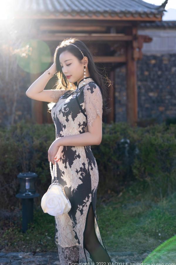 杨晨晨 杨晨晨Yome  XiaoYu语画界-697-杨晨晨Yome-丽江旅拍私房写真-米色蕾丝旗袍黑丝诱惑-气质女神-无圣光大尺度第7张图片