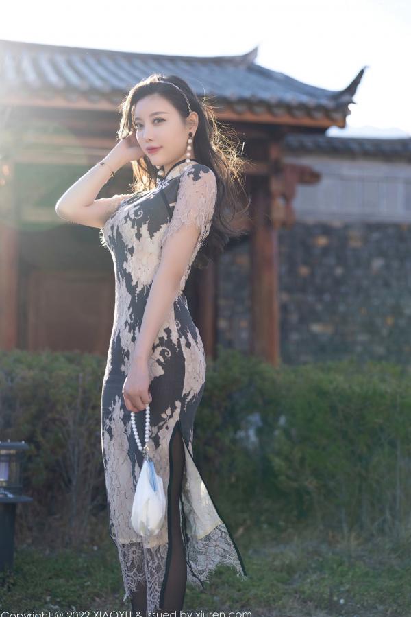 杨晨晨 杨晨晨Yome  XiaoYu语画界-697-杨晨晨Yome-丽江旅拍私房写真-米色蕾丝旗袍黑丝诱惑-气质女神-无圣光大尺度第11张图片