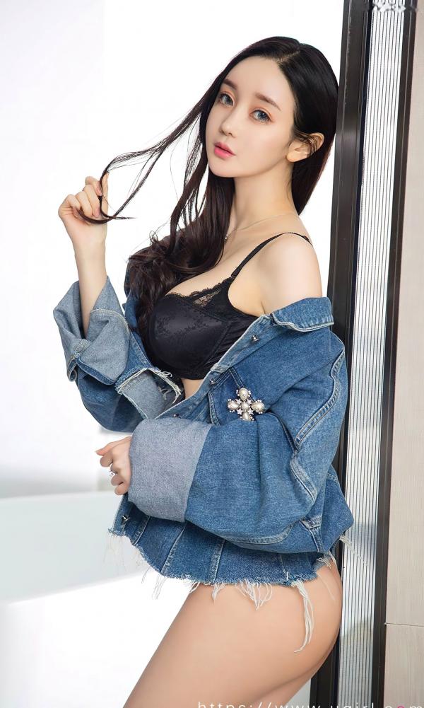 斎藤夏美 夏美  UGirlsApp尤果圈爱尤物-夏美《眼底星》：牛仔外套搭配黑色蕾丝内衣，演绎极致居家私房诱惑第15张图片