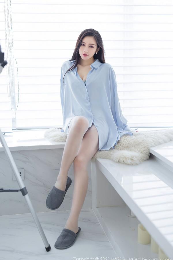 任育萱   IMiss爱蜜社-614-Vanessa-居家私房女友视角大号衬衫淡蓝内衣，清新纯欲性感治愈系写真第5张图片