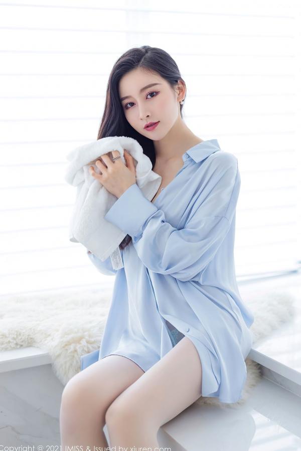 任育萱   IMiss爱蜜社-614-Vanessa-居家私房女友视角大号衬衫淡蓝内衣，清新纯欲性感治愈系写真第8张图片