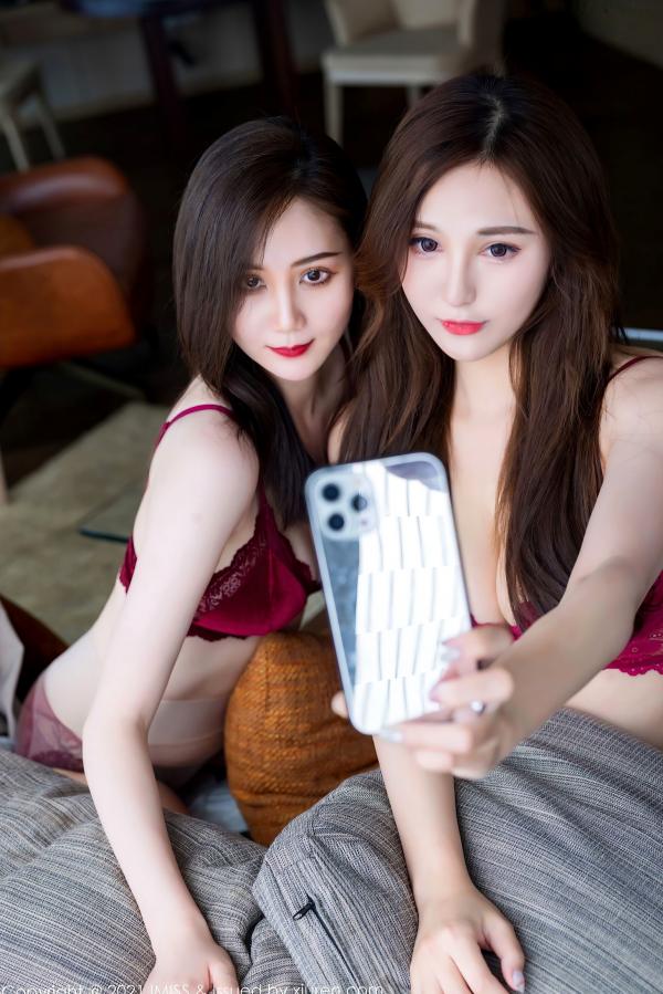 lavinia汐   IMiss爱蜜社-570-Lavinia肉肉姐妹花：职场OL白衬衫制服诱惑与私房红色内衣性感写真第37张图片
