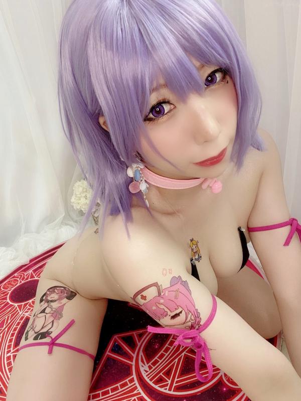 鹿野希   鹿野希(Kano Nozomi)动漫风纹身写真，紫发二次元少女，魔法阵背景，极致诱惑私房大尺度自拍第90张图片