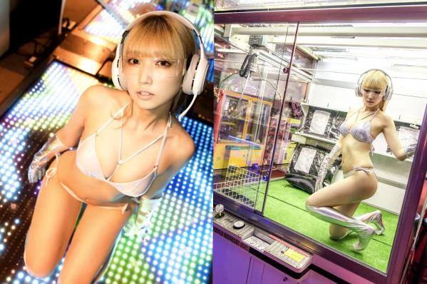 霜月めあ   霜月めあ - Lady Player MEA 日本性感银色比基尼游戏厅科幻风写真第5张图片