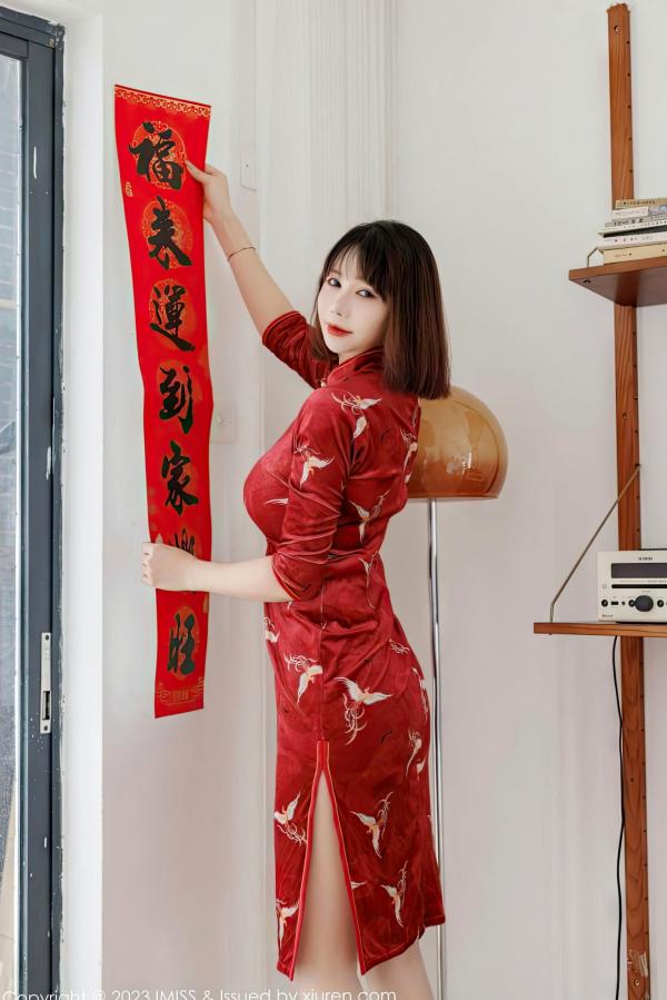 陈赞之   IMiss爱蜜社-716-陈赞之：红色蕾丝内衣与丝绸睡袍私房写真，火辣身材尽显极致家居诱惑第8张图片