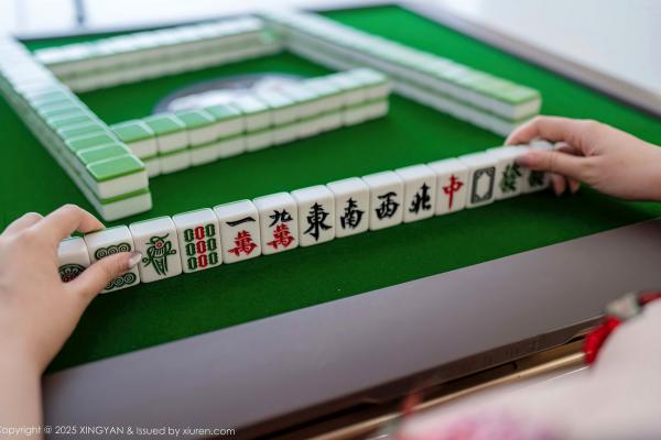 袁圆   《XingYan星颜社-308-袁圆-麻将桌主题系列-黑色绑带情趣内衣配红丝袜-时尚私房写真-极致诱惑女神-2025.02.13》第2张图片
