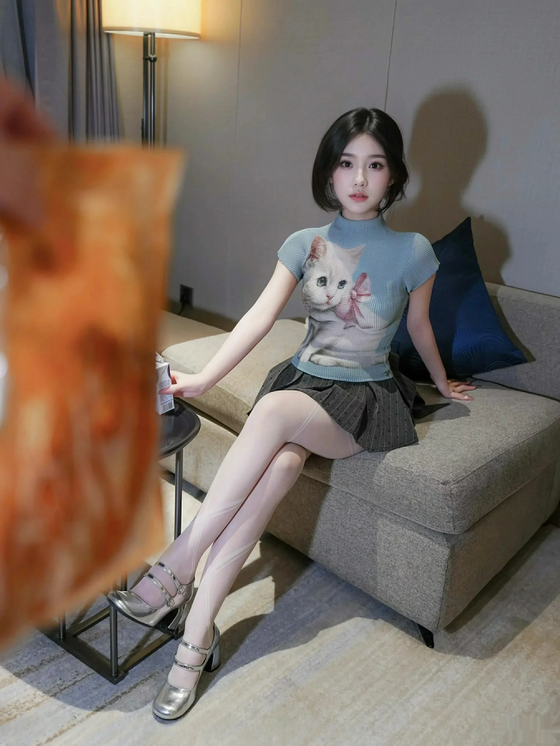 汁汁  [XiuRen]高清写真图 2025.09.30 No.10830 汁汁 灰色短裙第3张图片
