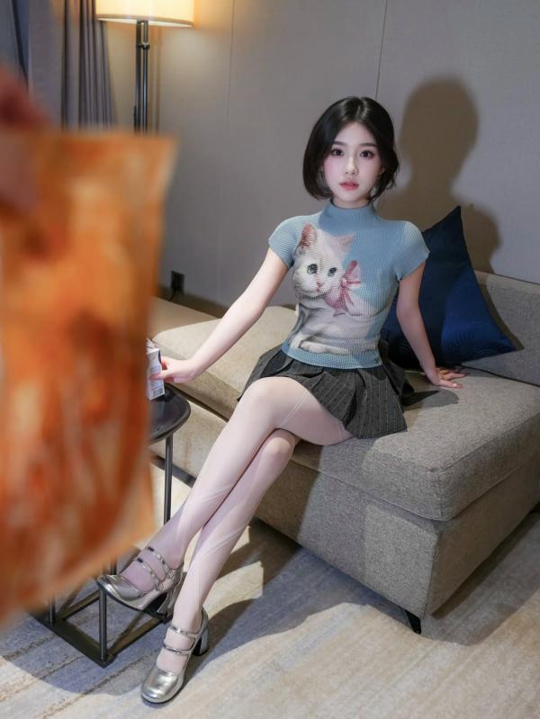 汁汁   汁汁 - 爱吃鸡腿的姑娘：室内私房诱惑，短发清纯与丝袜美腿的性感碰撞 [91P]第4张图片