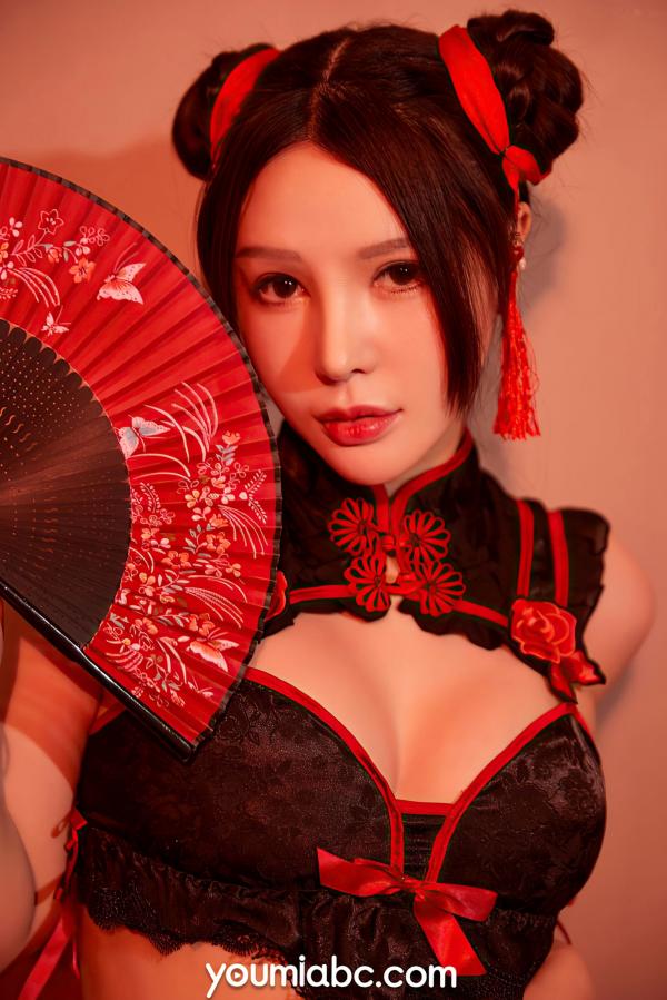 李多多   YouMi尤蜜 李多多《红头绳》：中式改良内衣系列，极致性感私房诱惑，撩人红黑配色演绎东方绝色第13张图片