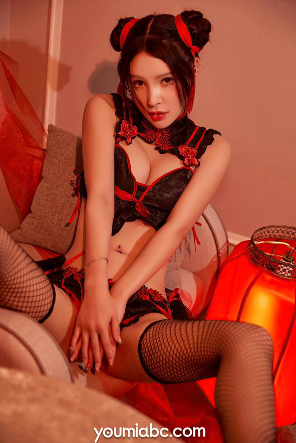 李多多   YouMi尤蜜 李多多《红头绳》：中式改良内衣系列，极致性感私房诱惑，撩人红黑配色演绎东方绝色第18张图片