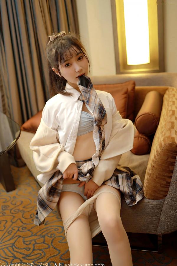 小果冻儿jelly   MFStar模范学院-447-小果冻儿Jelly-白衬衣格子裙JK制服-2021.01.26第6张图片