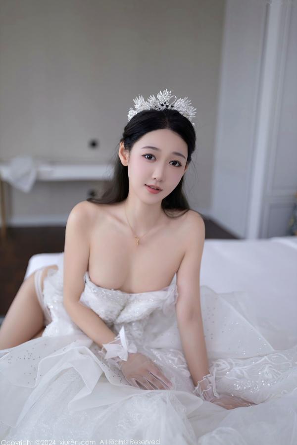 唐安琪   秀人网9283期唐安琪白色婚纱写真：唯美透视白纱私房照，展现清纯与性感的极致诱惑，室内唯美大片第38张图片