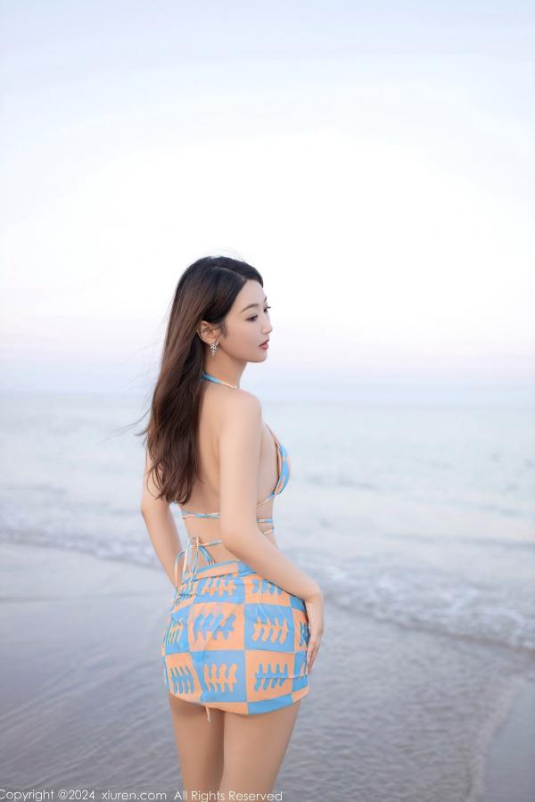 唐安琪   XiuRen秀人网-8531-唐安琪：蓝色清凉比基尼海滩风写真，极致修长美腿诱惑，夏日清纯性感女神唯美大片第9张图片