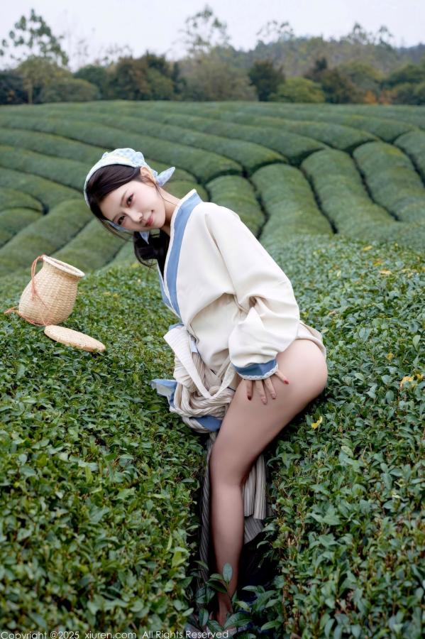 尹甜甜  秀人网XiuRen 尹甜甜 采茶女古风白衣户外大尺度写真 清新茶园极品美腿第40张图片