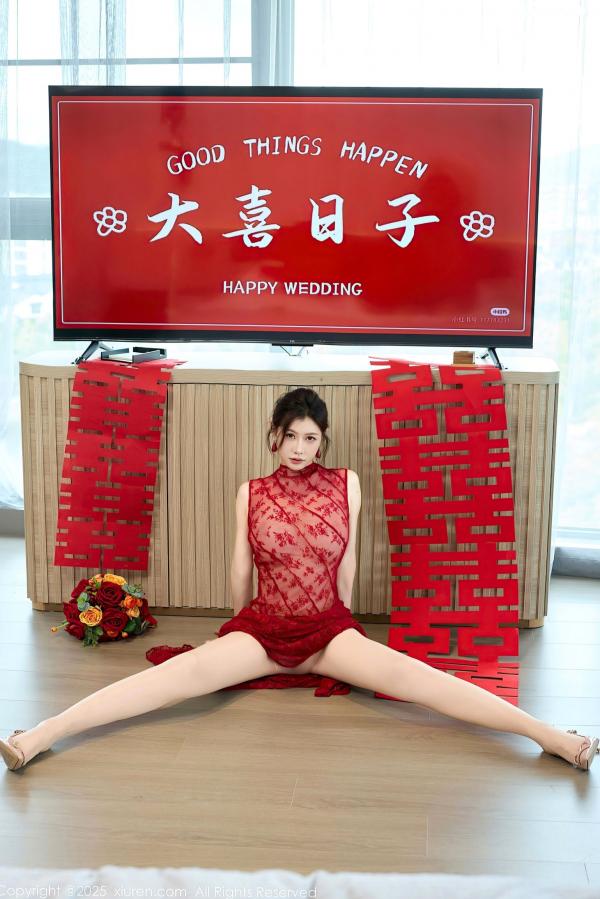 尹甜甜   秀人网XiuRen 10578 尹甜甜：红色透视蕾丝新娘装内衣私房照，喜庆婚房诱惑写真，肤白貌美身材极品，尽显御姐迷人妩媚风情第1张图片