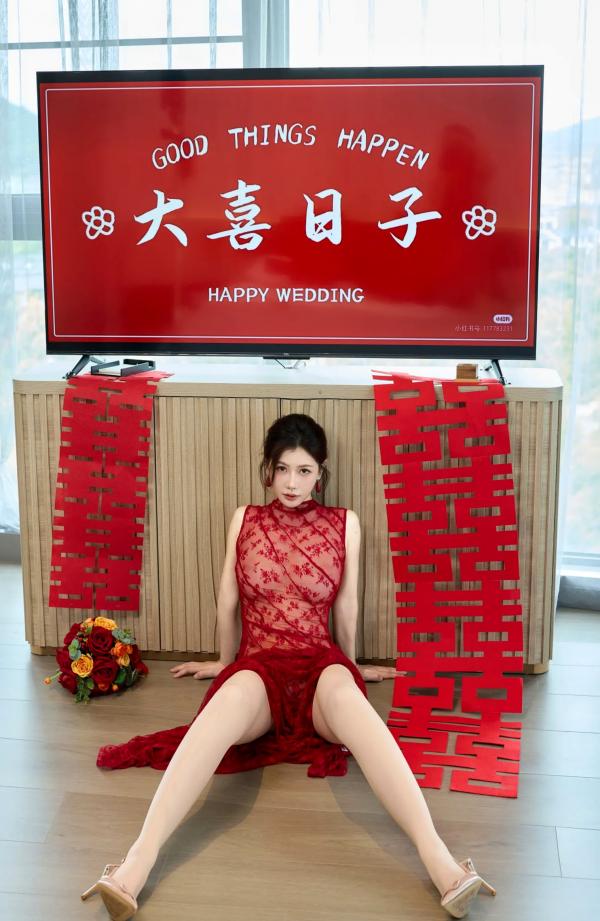 尹甜甜   尹甜甜出嫁：红色透视蕾丝长裙婚房私房写真 [85P]第28张图片