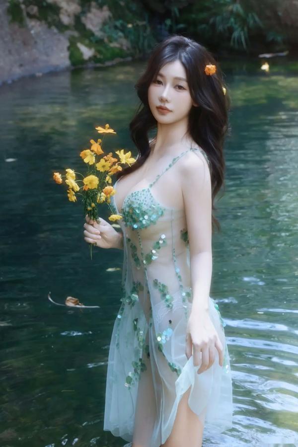 尹甜甜   尹甜甜 - 森林溪谷灵动写真 户外湿身野性私房 唯美自然花朵艺术 治愈系女神写真 [73P]第12张图片