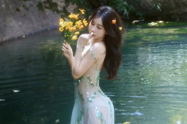 尹甜甜   尹甜甜 - 森林溪谷灵动写真 户外湿身野性私房 唯美自然花朵艺术 治愈系女神写真 [73P]第18张图片