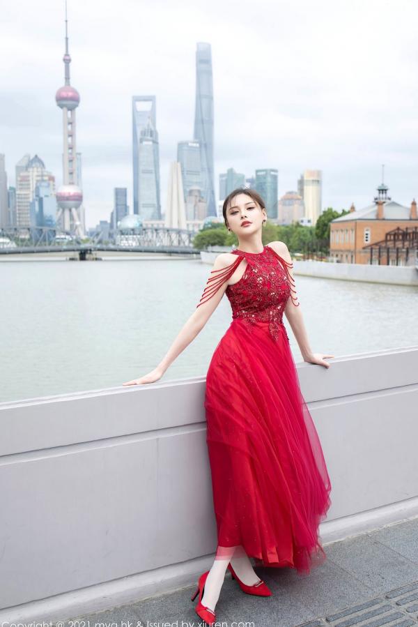 小夕juju   MyGirl美媛馆-560-小夕Juju-极致诱惑红色内衣白丝高跟-室内私房性感旅拍-2021.07.21第2张图片