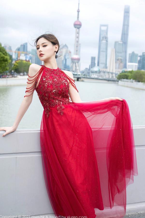 小夕juju   MyGirl美媛馆-560-小夕Juju-极致诱惑红色内衣白丝高跟-室内私房性感旅拍-2021.07.21第3张图片