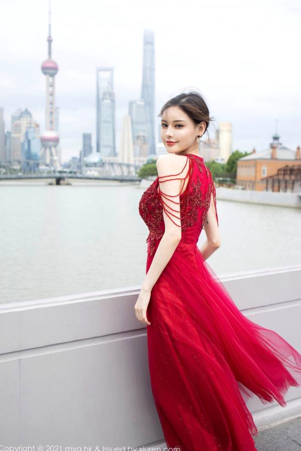 小夕juju   MyGirl美媛馆-560-小夕Juju-极致诱惑红色内衣白丝高跟-室内私房性感旅拍-2021.07.21第4张图片