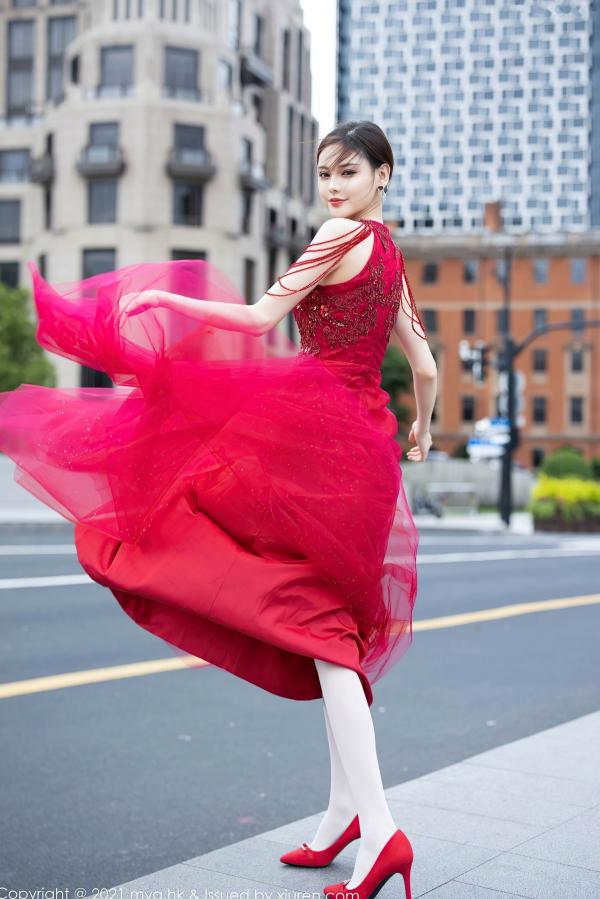 小夕juju   MyGirl美媛馆-560-小夕Juju-极致诱惑红色内衣白丝高跟-室内私房性感旅拍-2021.07.21第5张图片