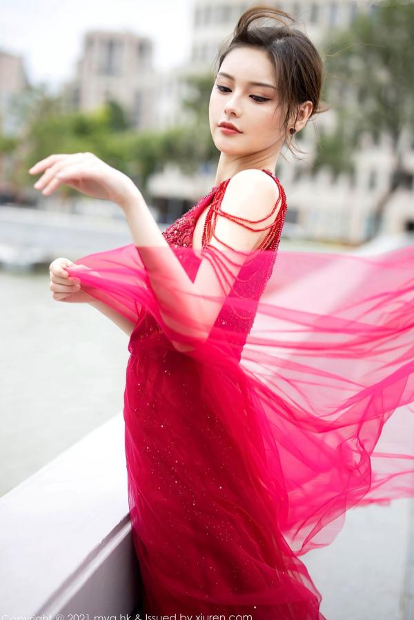 小夕juju   MyGirl美媛馆-560-小夕Juju-极致诱惑红色内衣白丝高跟-室内私房性感旅拍-2021.07.21第9张图片