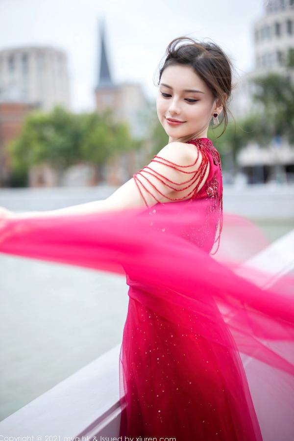 小夕juju   MyGirl美媛馆-560-小夕Juju-极致诱惑红色内衣白丝高跟-室内私房性感旅拍-2021.07.21第10张图片