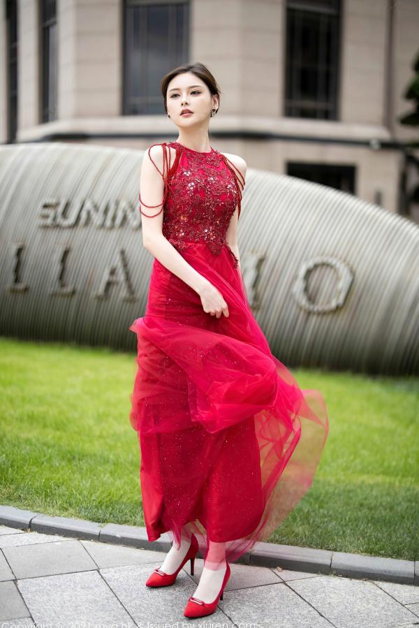 小夕juju   MyGirl美媛馆-560-小夕Juju-极致诱惑红色内衣白丝高跟-室内私房性感旅拍-2021.07.21第12张图片