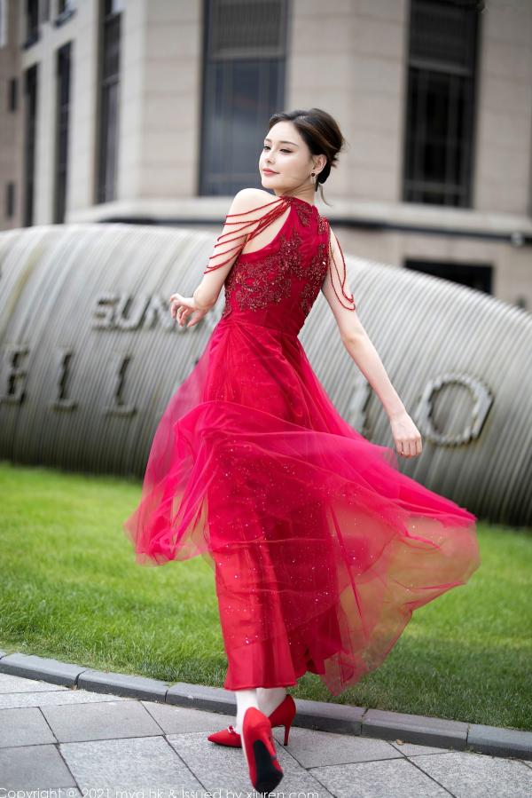 小夕juju   MyGirl美媛馆-560-小夕Juju-极致诱惑红色内衣白丝高跟-室内私房性感旅拍-2021.07.21第13张图片