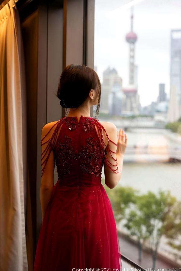 小夕juju   MyGirl美媛馆-560-小夕Juju-极致诱惑红色内衣白丝高跟-室内私房性感旅拍-2021.07.21第16张图片