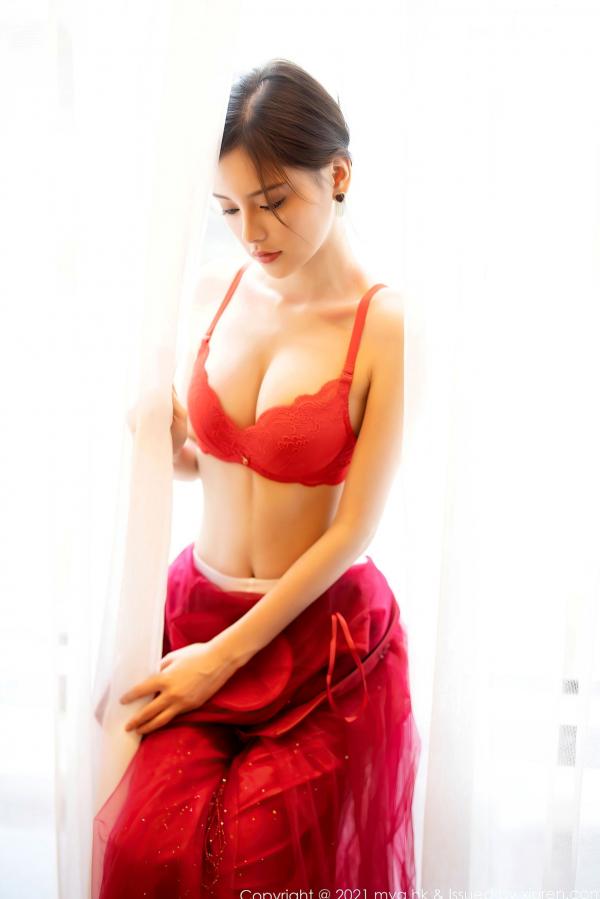 小夕juju   MyGirl美媛馆-560-小夕Juju-极致诱惑红色内衣白丝高跟-室内私房性感旅拍-2021.07.21第19张图片