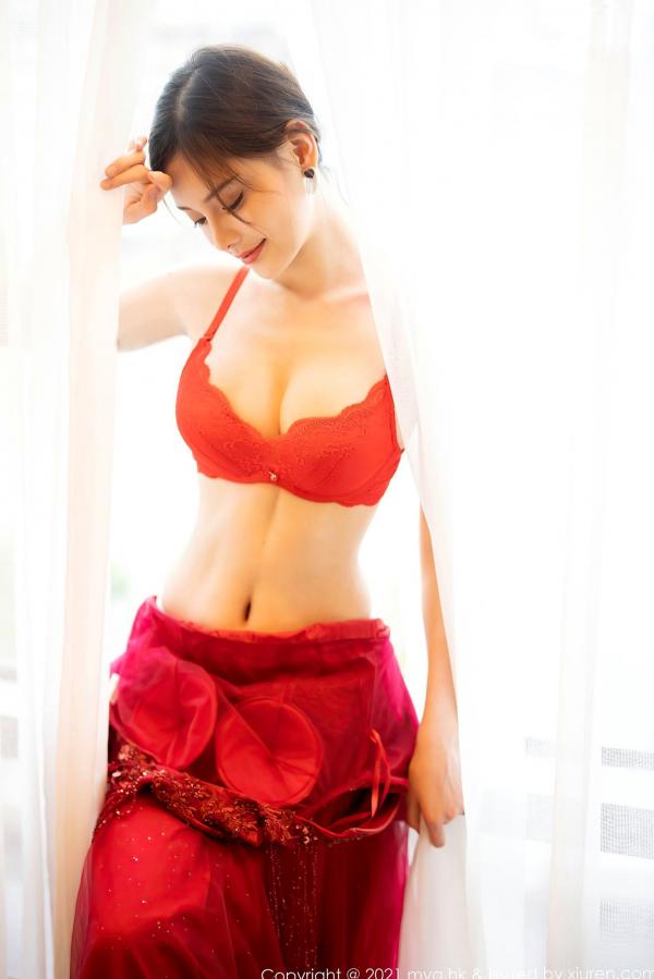 小夕juju   MyGirl美媛馆-560-小夕Juju-极致诱惑红色内衣白丝高跟-室内私房性感旅拍-2021.07.21第22张图片