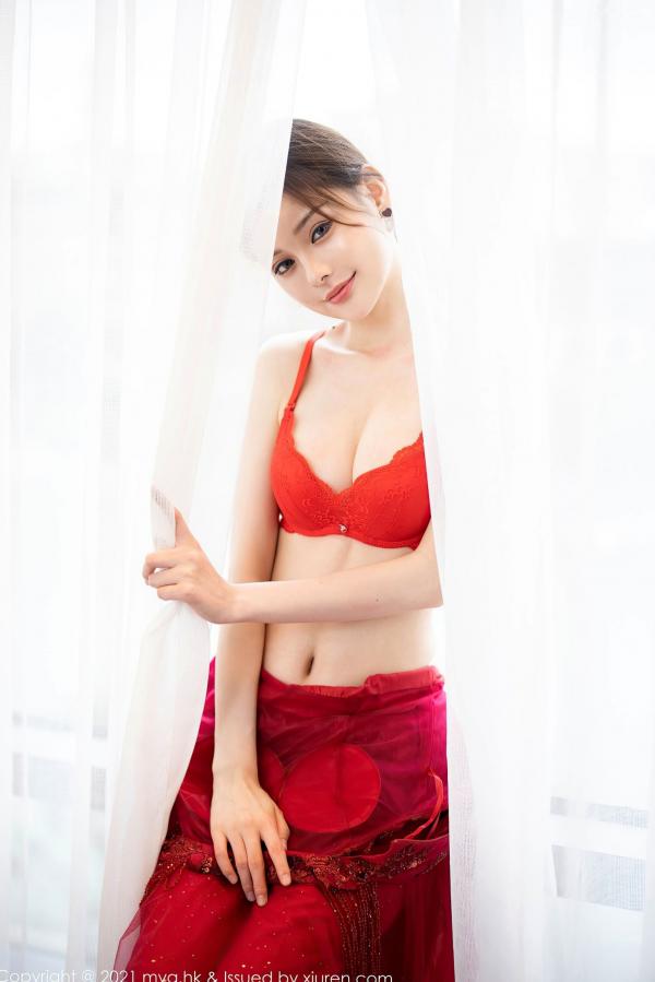 小夕juju   MyGirl美媛馆-560-小夕Juju-极致诱惑红色内衣白丝高跟-室内私房性感旅拍-2021.07.21第23张图片
