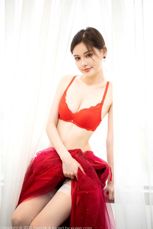 小夕juju   MyGirl美媛馆-560-小夕Juju-极致诱惑红色内衣白丝高跟-室内私房性感旅拍-2021.07.21第27张图片