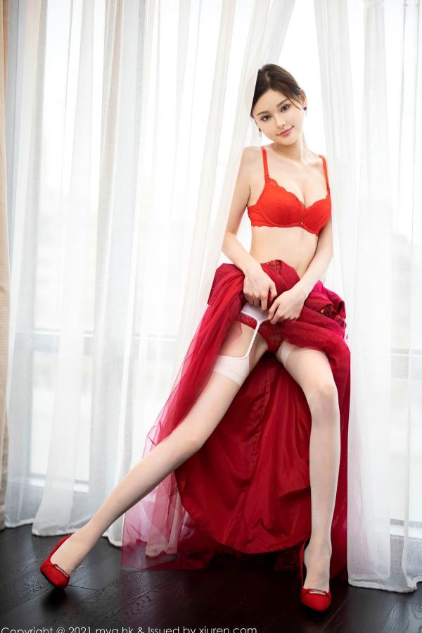 小夕juju   MyGirl美媛馆-560-小夕Juju-极致诱惑红色内衣白丝高跟-室内私房性感旅拍-2021.07.21第29张图片