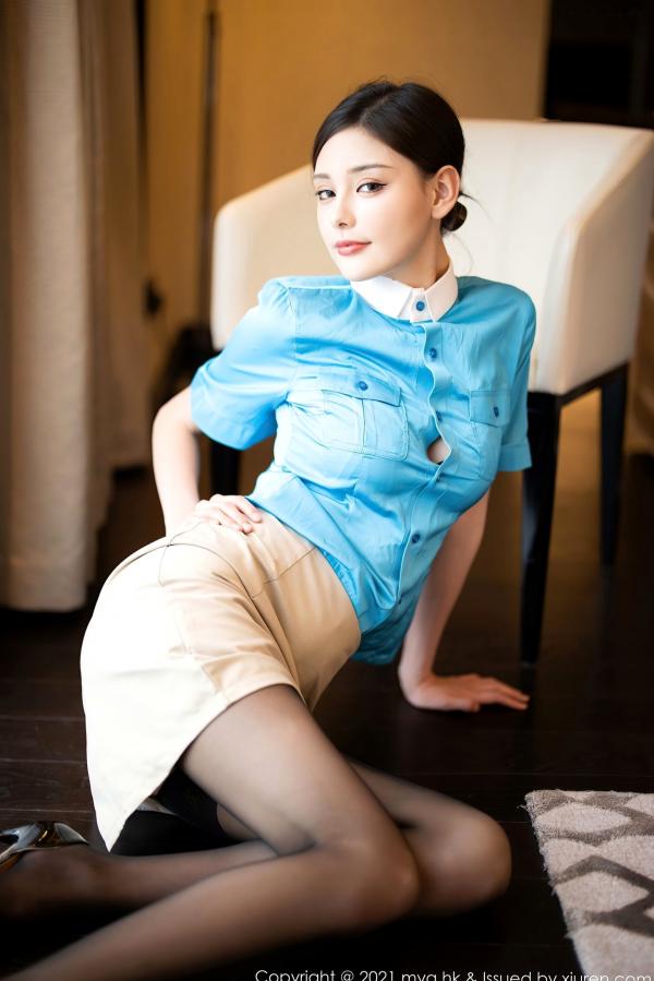 小夕juju   MyGirl美媛馆-544-小夕Juju-江浙沪旅拍：蓝衣空姐制服诱惑，性感黑色内衣与黑丝吊带袜，冷艳私房摄影大片-2021.06.22第6张图片